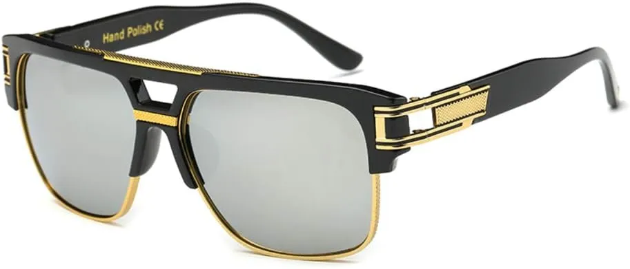 Freckles Mark 70s Retro Sunglasses Mens Womens Trendy Square Gold Metal Sun Glasses Vintage Gangster Style