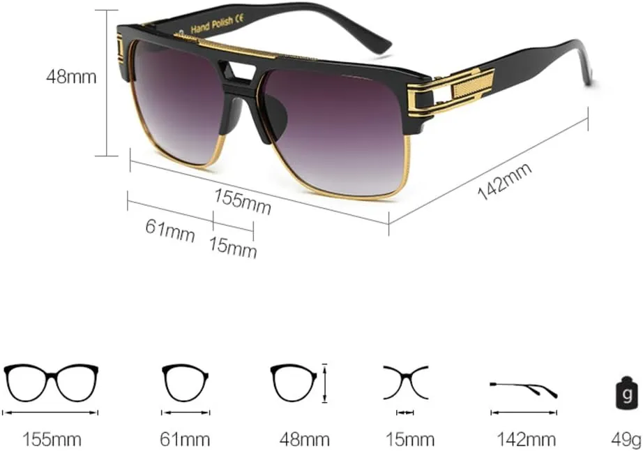 Freckles Mark 70s Retro Sunglasses Mens Womens Trendy Square Gold Metal Sun Glasses Vintage Gangster Style