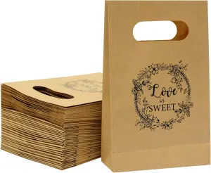 FRIDAY NIGHT Brown Kraft Paper Bag with handled Treat Bags 8.5 * 5.5 * 2.5 Inch for Wedding Birthday Party Business (50pcs