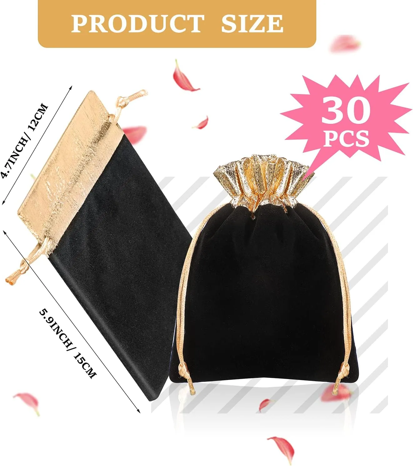 Frienda 30 Pcs Velvet Drawstrings Gift Bags 6 x 5 Inch Jewelry Pouches Drawstring Candy Bags Bolsitas para Recuerdos Velvet Party Favors Present Pouch for Valentine‘s Day Christmas(Black)