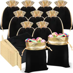 Frienda 30 Pcs Velvet Drawstrings Gift Bags 6 x 5 Inch Jewelry Pouches Drawstring Candy Bags Bolsitas para Recuerdos Velvet Party Favors Present Pouch for Valentine‘s Day Christmas(Black)