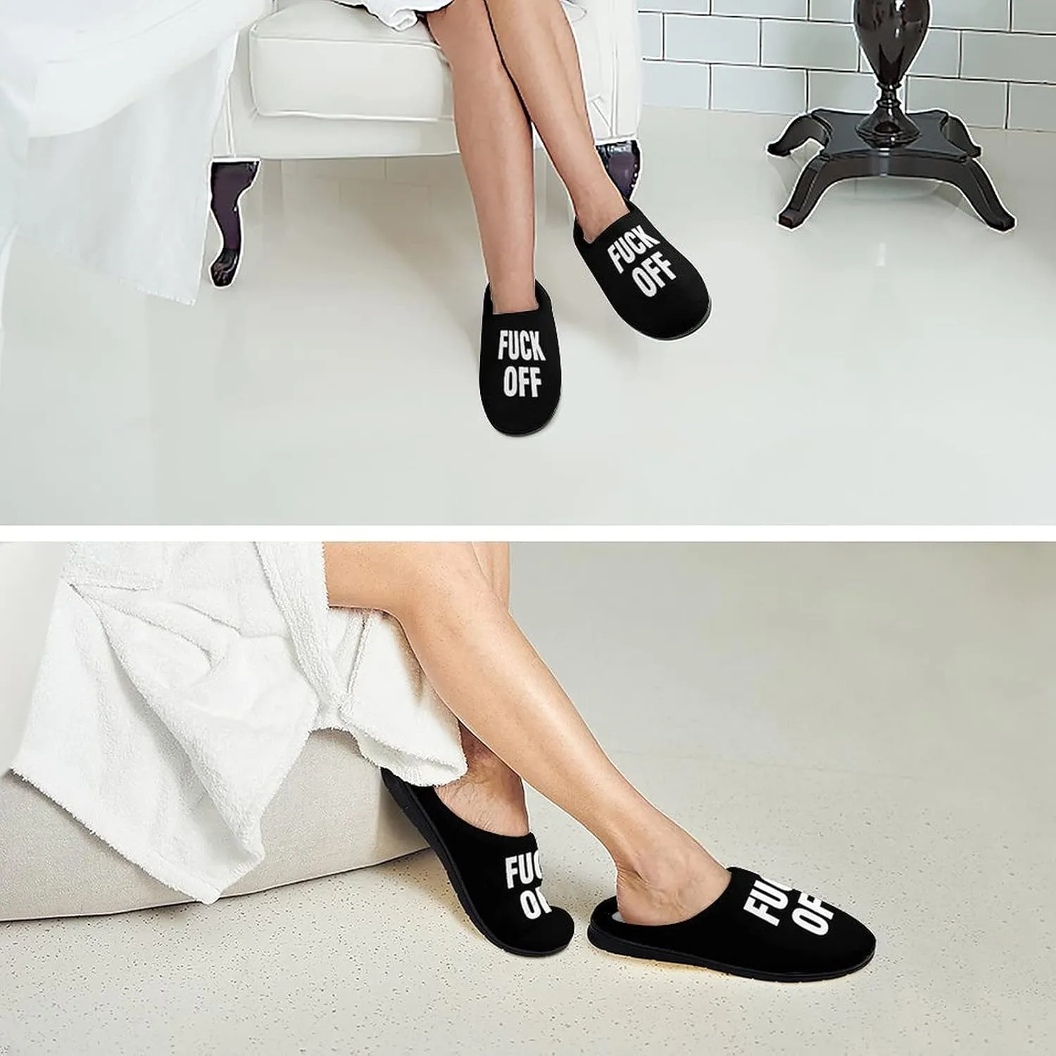 Fuck-Off Women's Cotton Slippers Warm Soft Bedroom Shoes with Anti Slip Sole for Home Casual