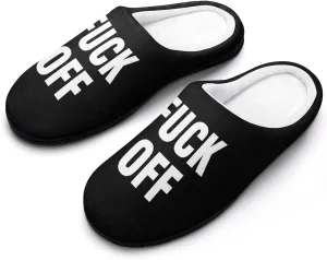 Fuck-Off Women's Cotton Slippers Warm Soft Bedroom Shoes with Anti Slip Sole for Home Casual