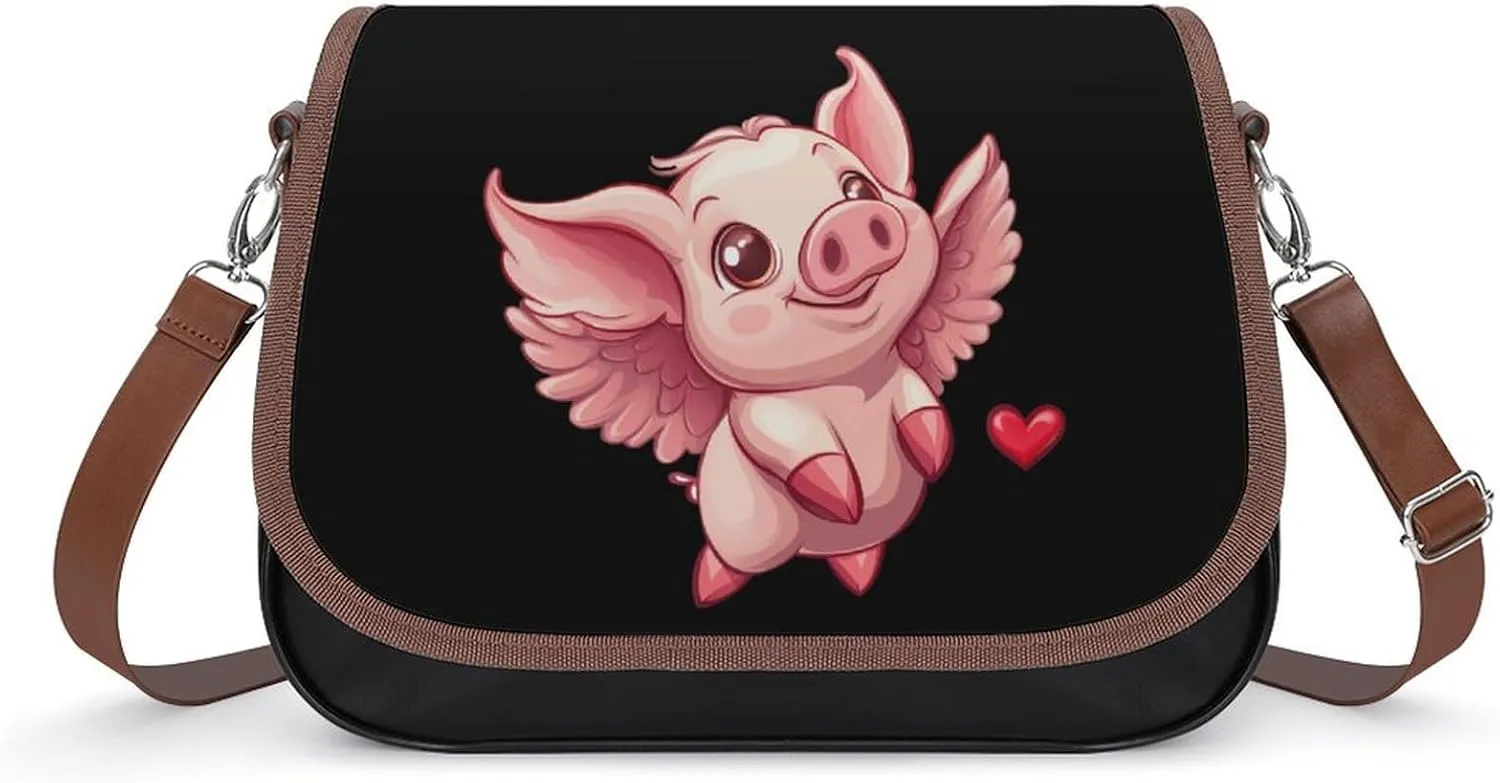 Funny Flying Pigs With Wings Crossbody Bags for Women Leather Tote Bag Handbag Purse for Work Travel