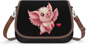 Funny Flying Pigs With Wings Crossbody Bags for Women Leather Tote Bag Handbag Purse for Work Travel