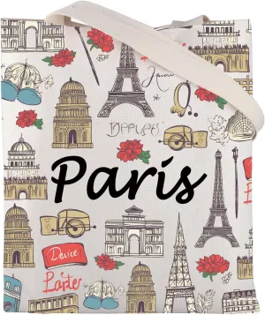 FUSTMW Paris Canvas Tote Bag for Women France Paris Lover Gift Paris Travel Gifts Reusable Grocery Shoulder Bags Shopping Bag
