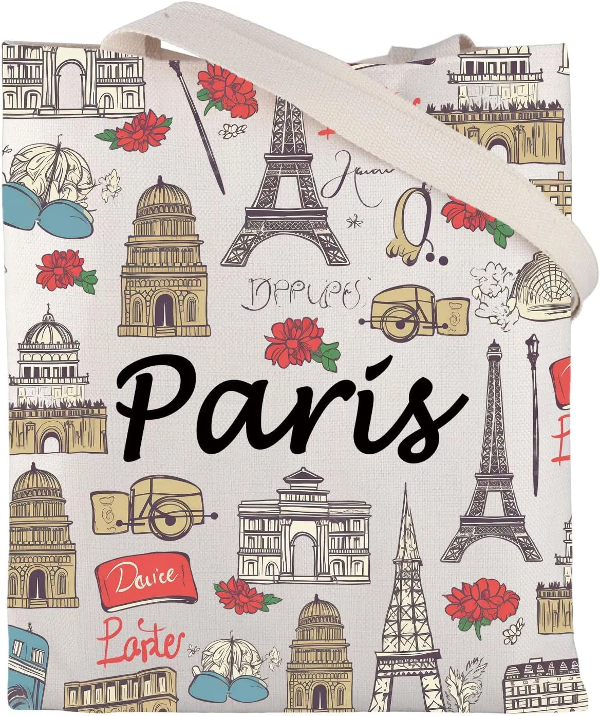 FUSTMW Paris Canvas Tote Bag for Women France Paris Lover Gift Paris Travel Gifts Reusable Grocery Shoulder Bags Shopping Bag