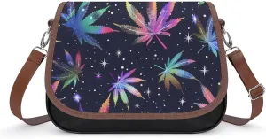 Galaxy Weed Leaves Crossbody Bags for Women Trendy Shoulder Satchel Purses Messenger Bag
