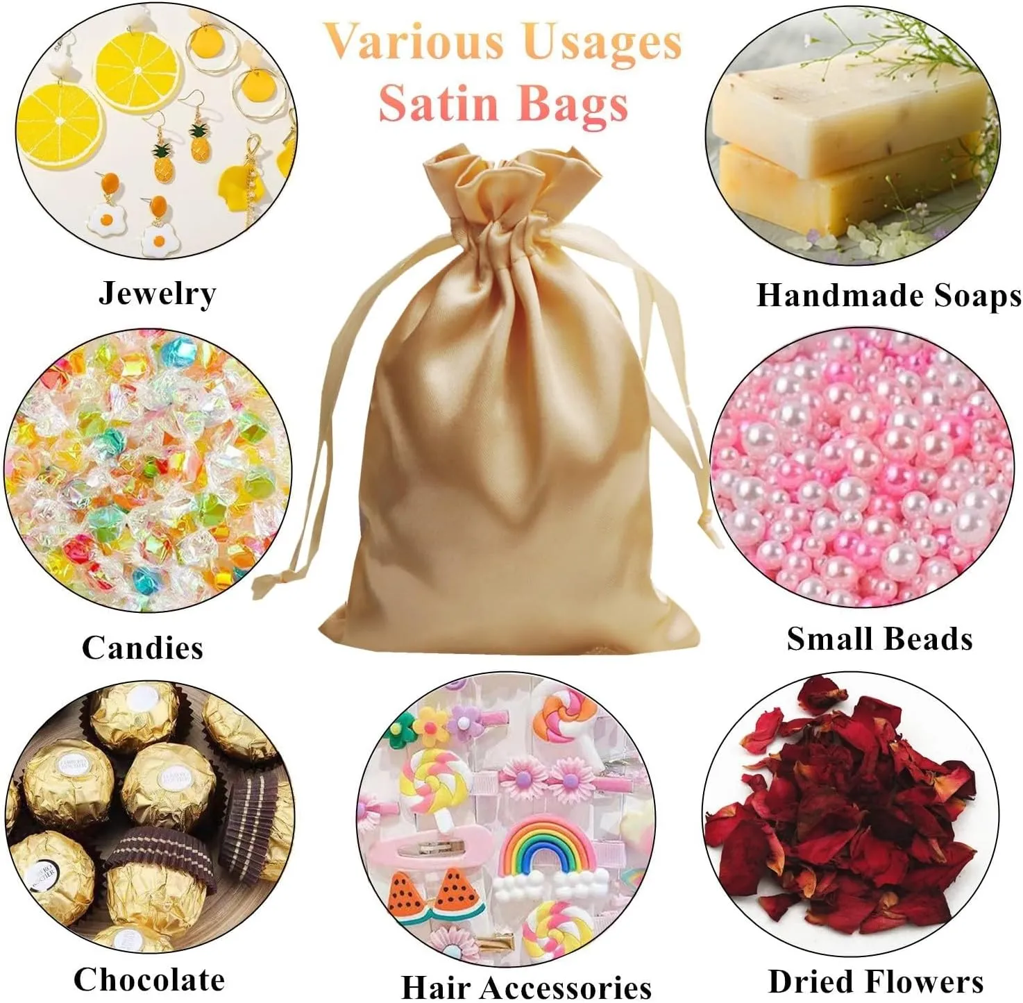 Gbateri 50 Pack 4 x 6 inches Satin Gift Bags with Drawstring, Party Favor Bags, Silk Jewelry Bags, Fabric Cloth Drawstring Pouch Bags,Christmas Gift Bags (Gold)