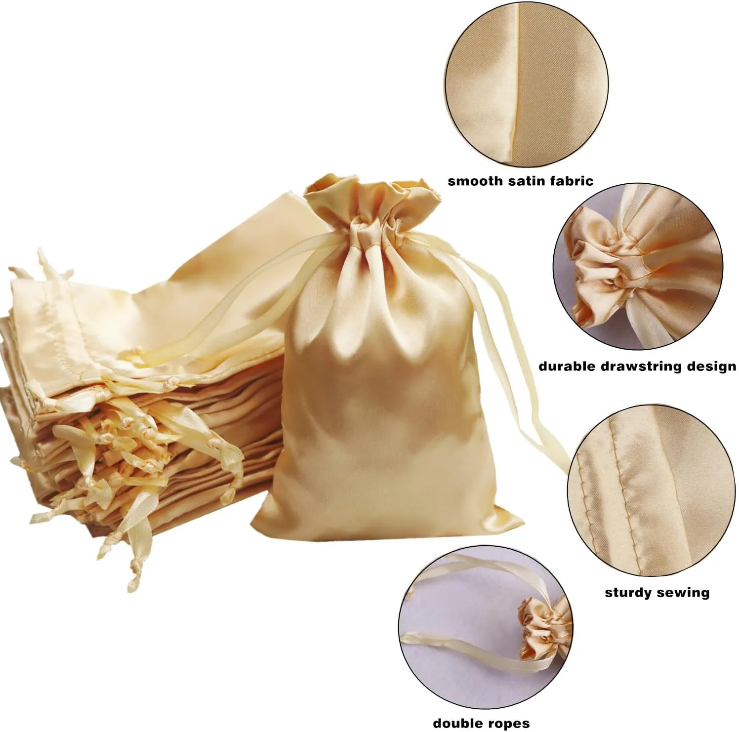 Gbateri 50 Pack 4 x 6 inches Satin Gift Bags with Drawstring, Party Favor Bags, Silk Jewelry Bags, Fabric Cloth Drawstring Pouch Bags,Christmas Gift Bags (Gold)
