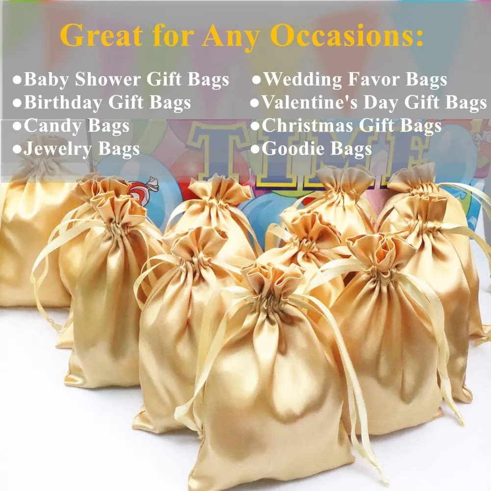 Gbateri 50 Pack 4 x 6 inches Satin Gift Bags with Drawstring, Party Favor Bags, Silk Jewelry Bags, Fabric Cloth Drawstring Pouch Bags,Christmas Gift Bags (Gold)