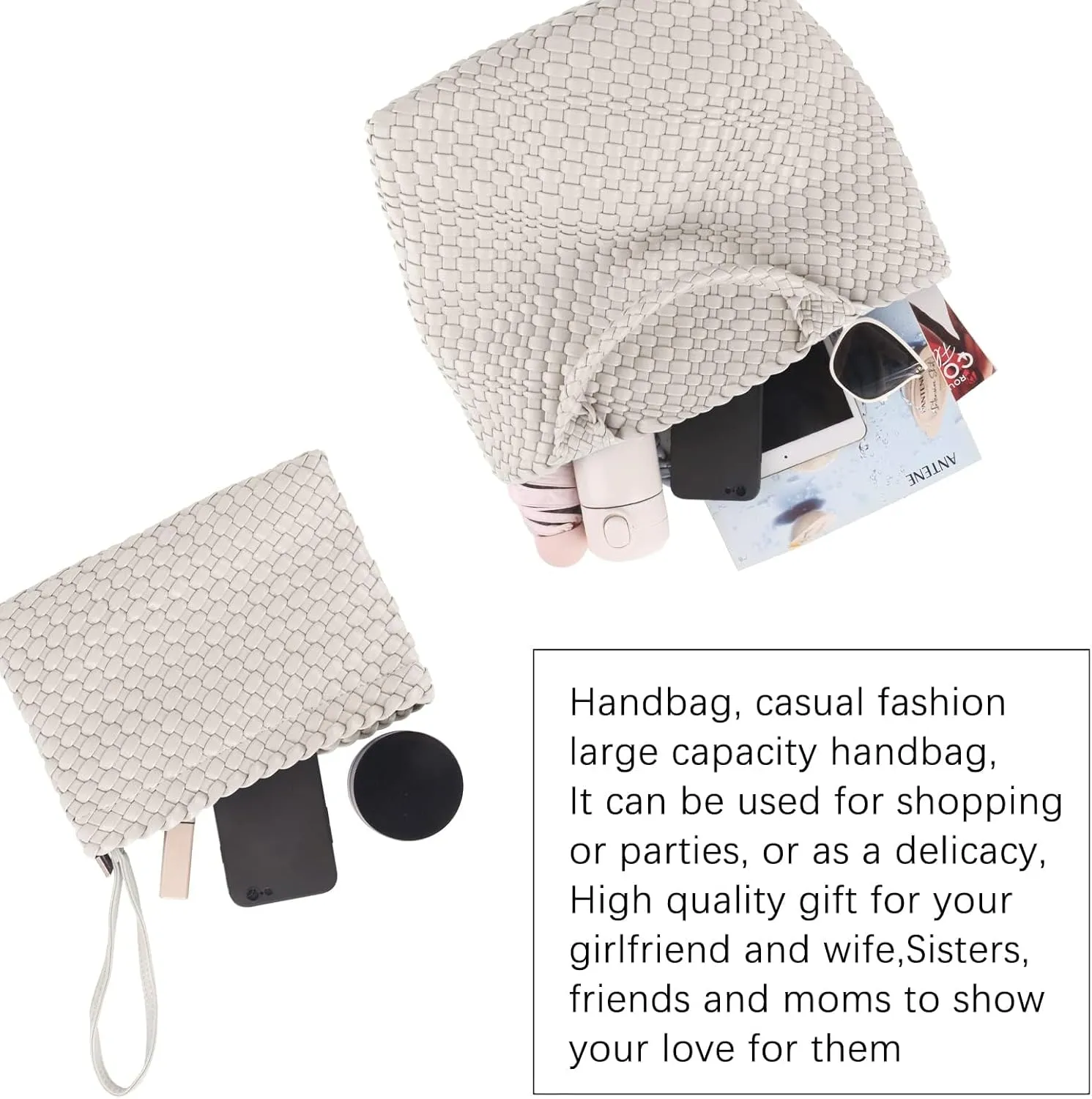 GBB Woven Bag for Women PU Leather Handwoven Tote Bag Large Handbag with Clutch Handmade Casual Purses Shopper Shoulder Bags