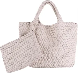 GBB Woven Bag for Women PU Leather Handwoven Tote Bag Large Handbag with Clutch Handmade Casual Purses Shopper Shoulder Bags