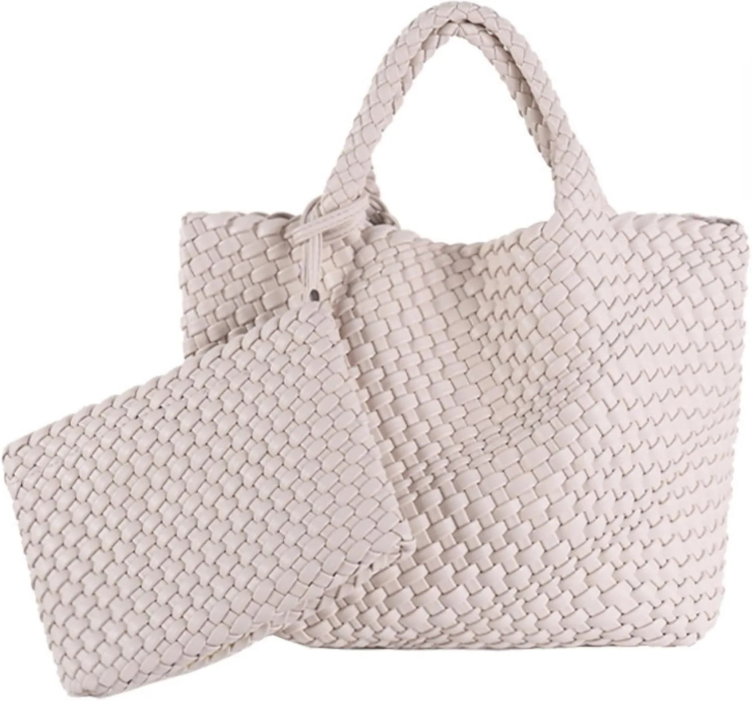 GBB Woven Bag for Women PU Leather Handwoven Tote Bag Large Handbag with Clutch Handmade Casual Purses Shopper Shoulder Bags
