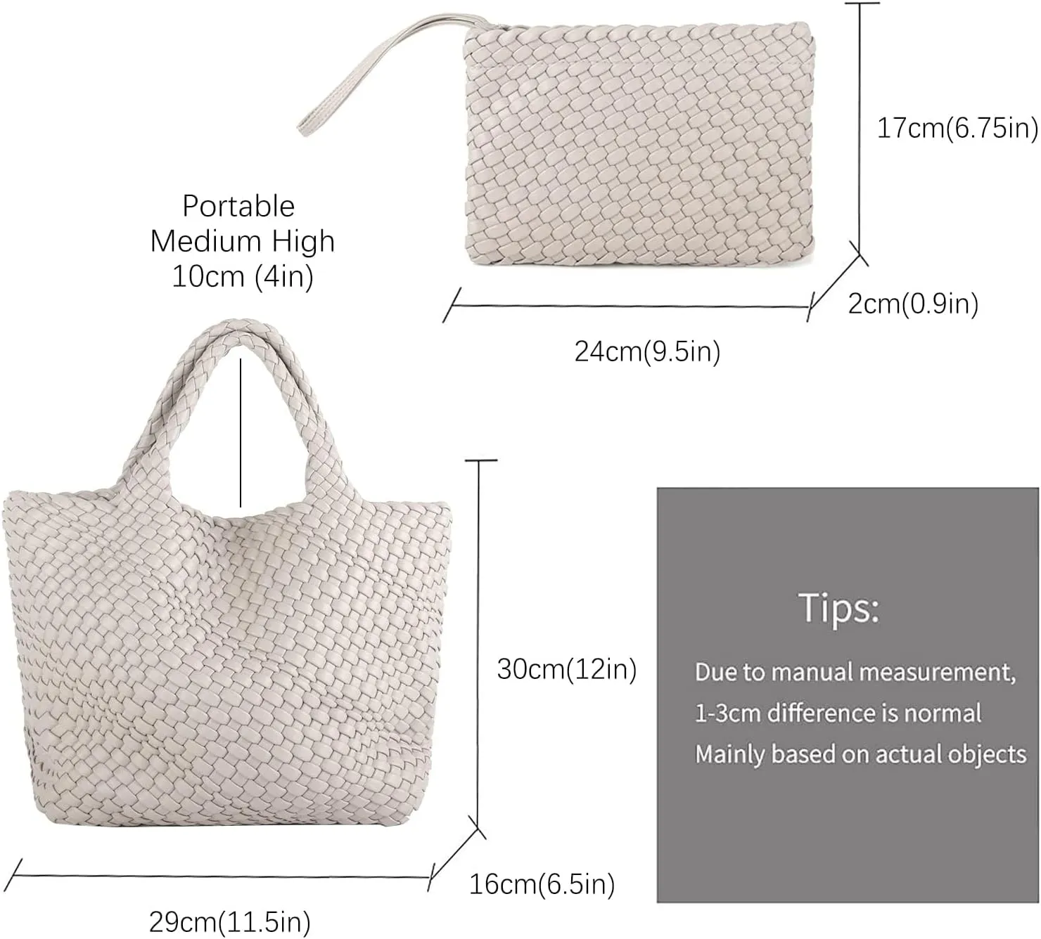 GBB Woven Bag for Women PU Leather Handwoven Tote Bag Large Handbag with Clutch Handmade Casual Purses Shopper Shoulder Bags