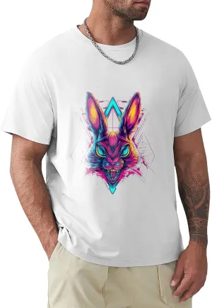 Geleglaer Mens Casual Rabbit Printed T-Shirt Fashion Loose Short Sleeve Tops Lightweight Crewneck Summer Graphic Tees