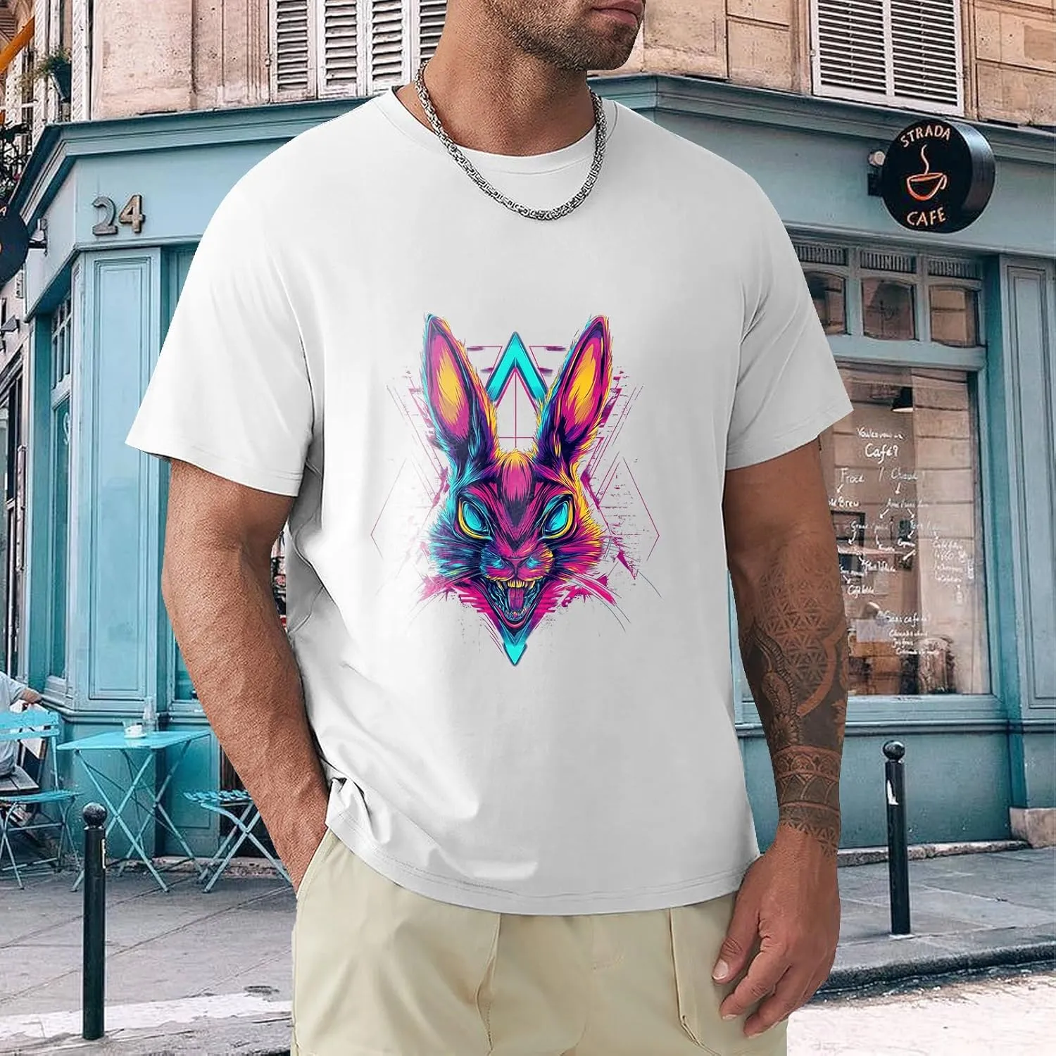 Geleglaer Mens Casual Rabbit Printed T-Shirt Fashion Loose Short Sleeve Tops Lightweight Crewneck Summer Graphic Tees