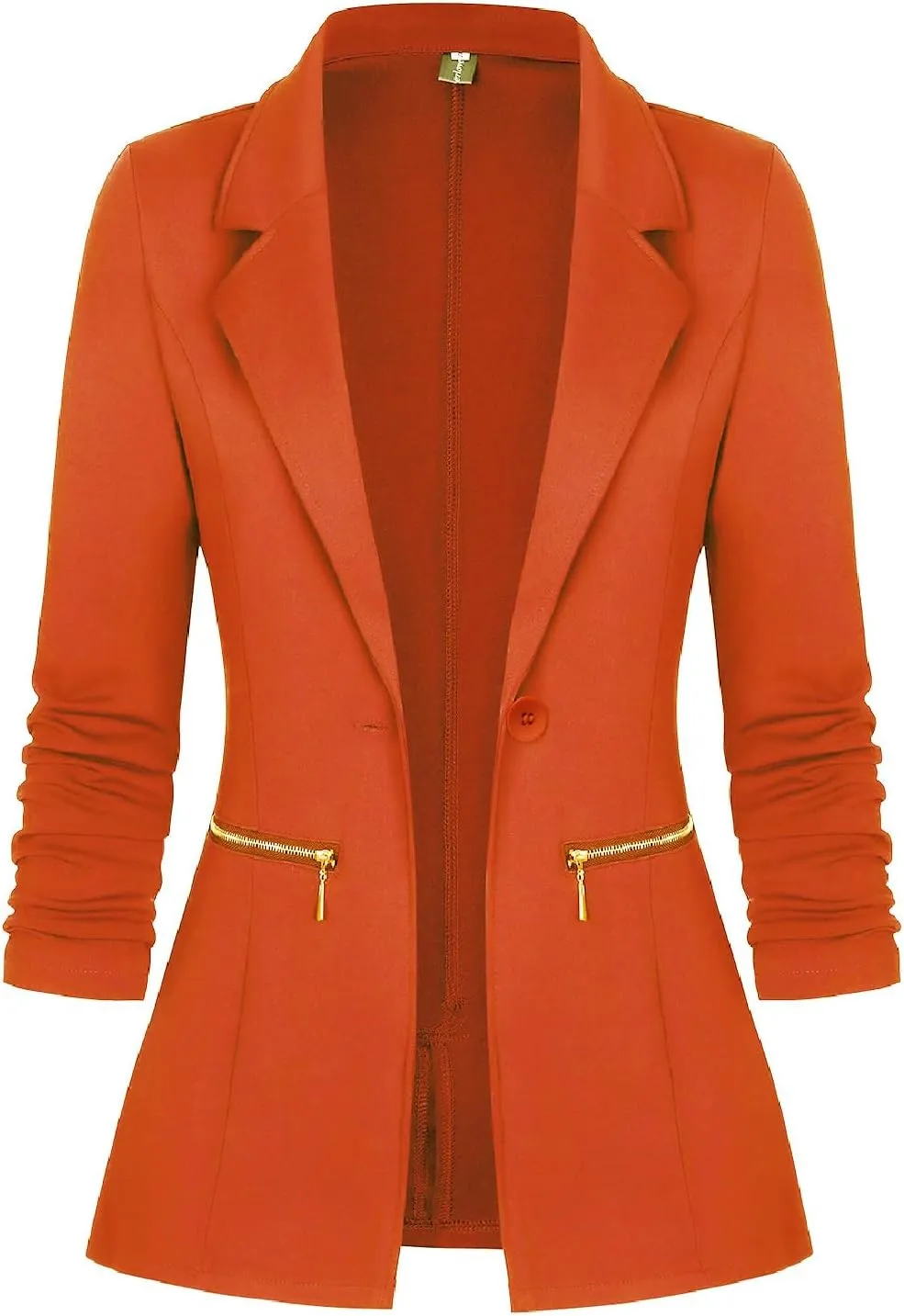 Genhoo Women's Long Sleeve Blazer Open Front Cardigan Jacket Work Office Blazer with Zipper Pockets S-3XL
