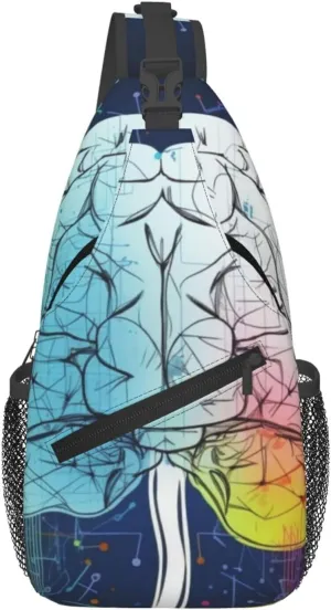 Geometry Brain Image with Science Crossbody Bags for Men Women Fashion Sling Backpack Casual Chest Bag Travel Hiking Daypack