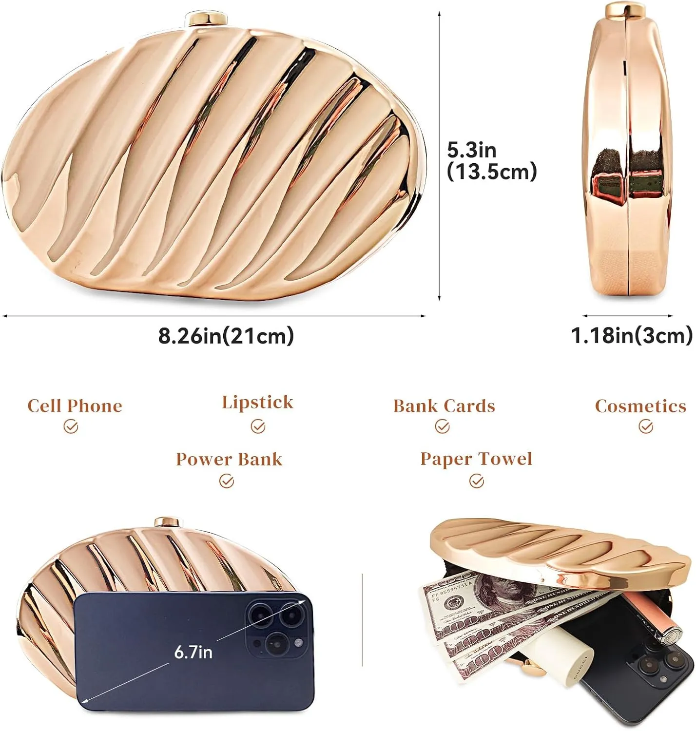 Gets Acrylic Clutch Purses for Women Gold Metallic Purse Silver Unique Handbag for Wedding Party Prom