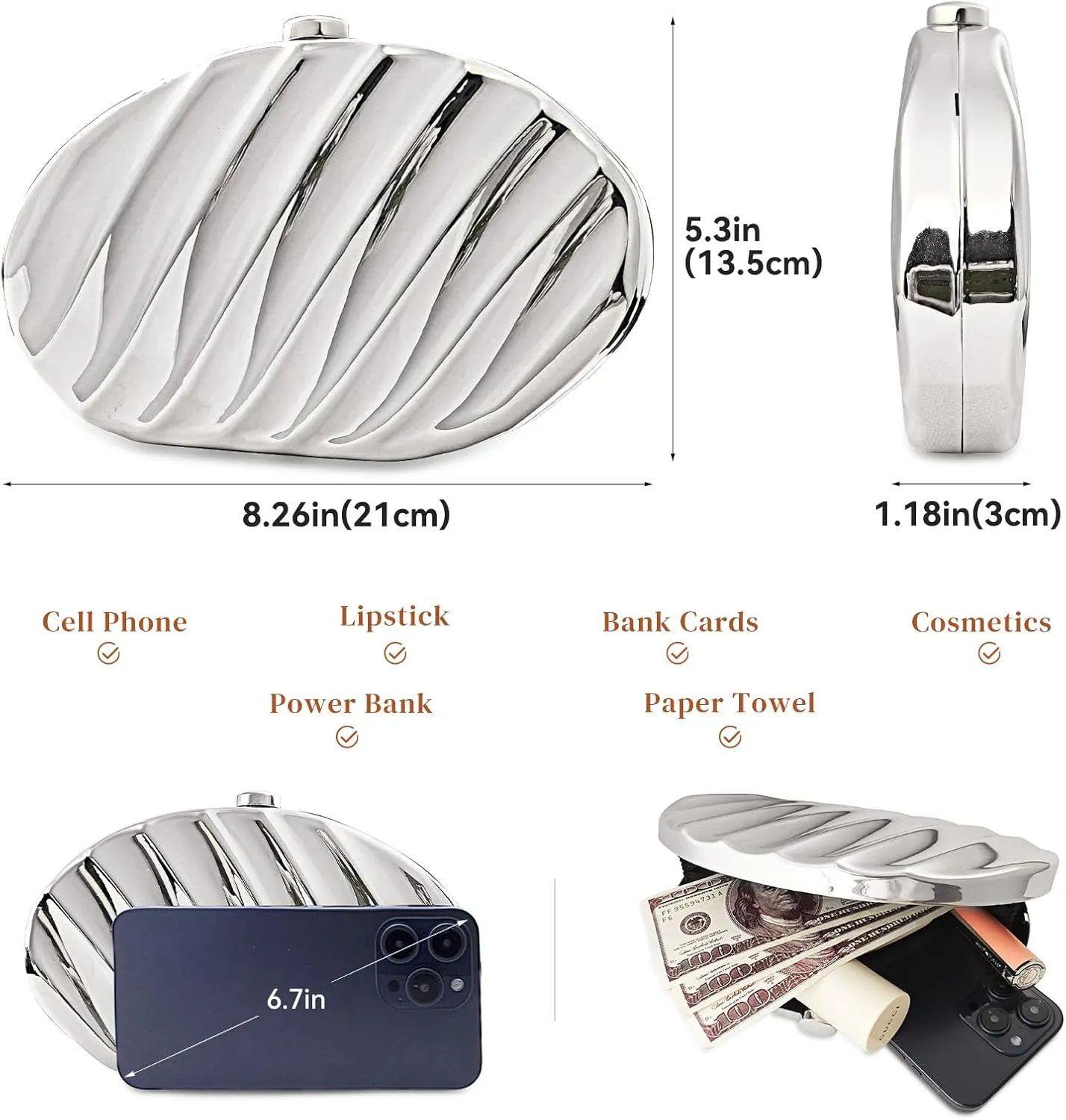 Gets Acrylic Clutch Purses for Women Gold Metallic Purse Silver Unique Handbag for Wedding Party Prom