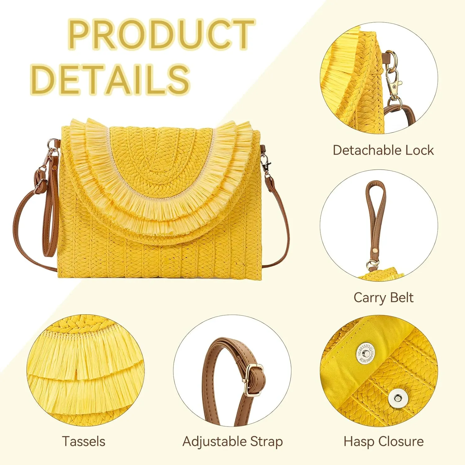 Gets Straw Clutch Bags for Women Handmade Woven Summer Beach Envelope Purse Wallet Crossbody Bag with Strap