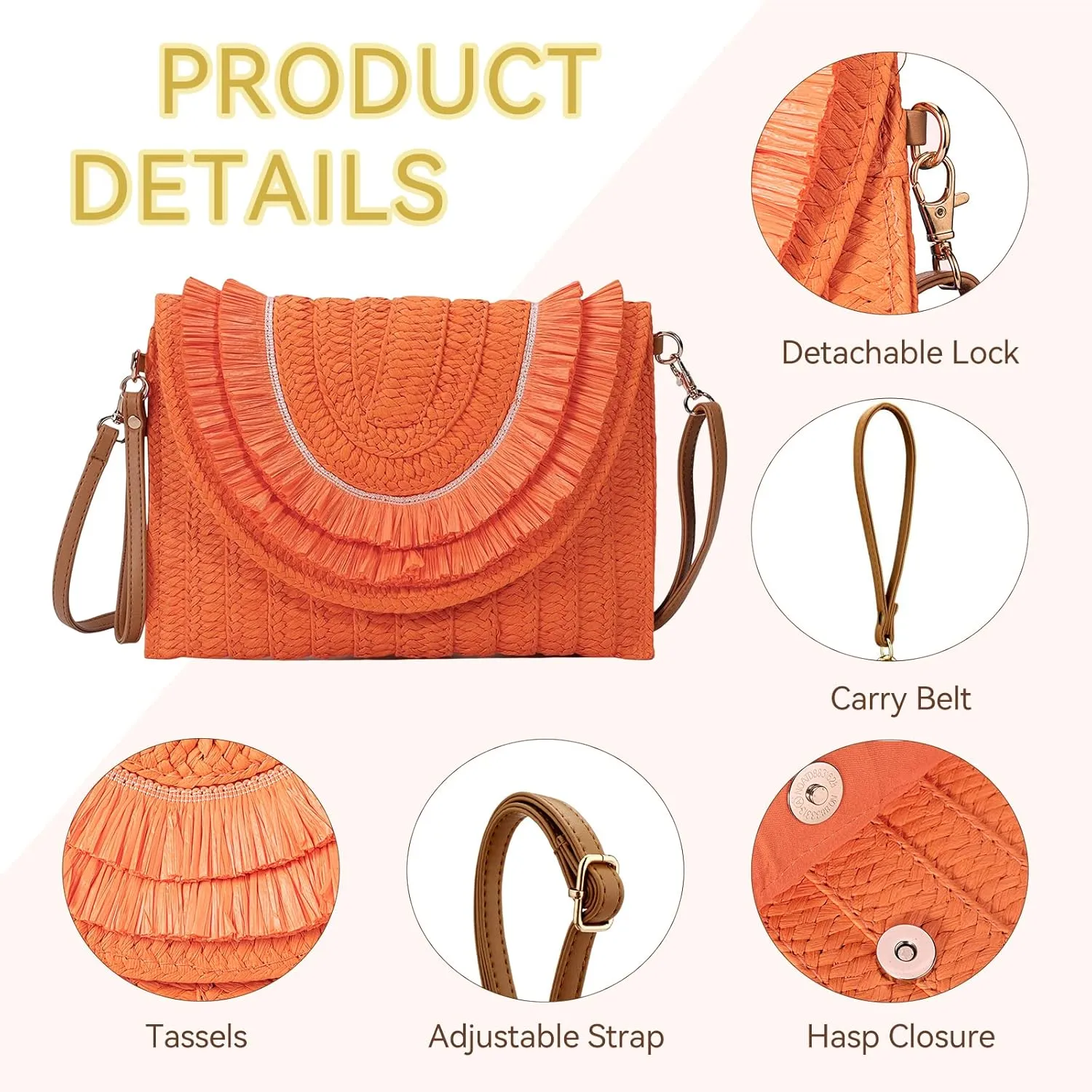 Gets Straw Clutch Bags for Women Handmade Woven Summer Beach Envelope Purse Wallet Crossbody Bag with Strap