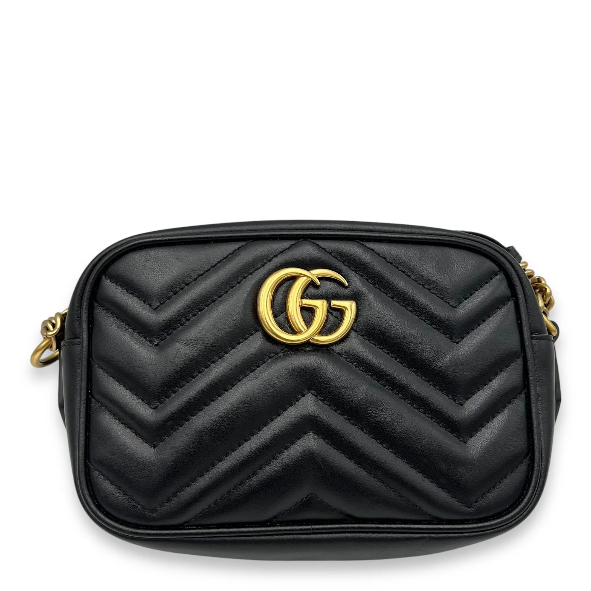 GG Marmont Crossbody Bag Small Black in Calfskin, Gold hardware