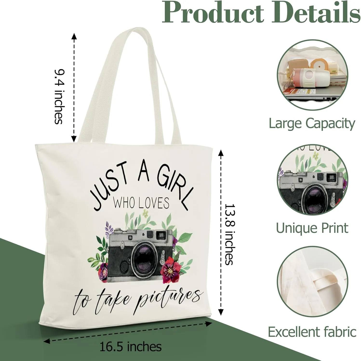 Gifts for Photographers Men Women, Canvas Tote Bag Aesthetic, Reusable Grocery Shopping Bags, Mother's Day Gifts, Teachers Day Gift, Birthday Christmas Gift for Photography Lovers (A12)