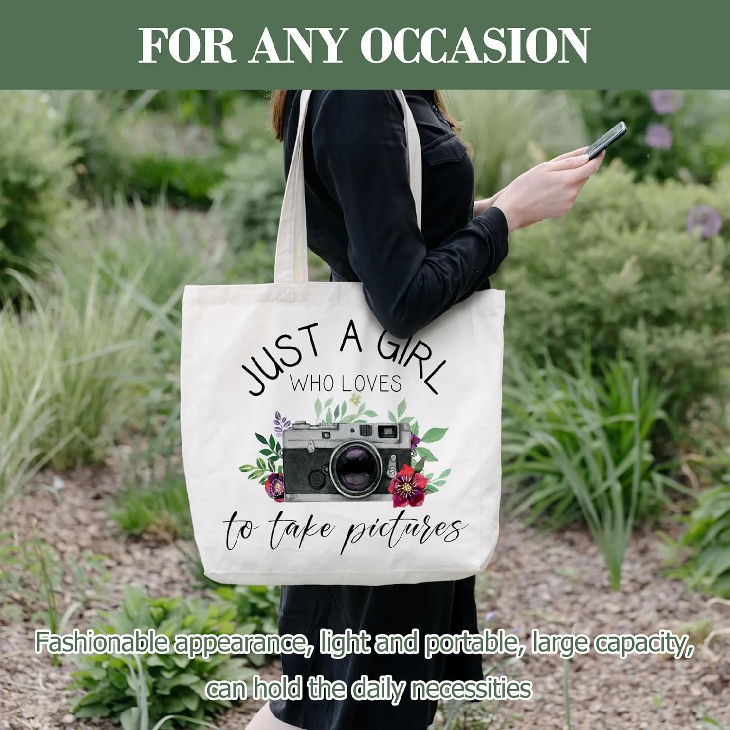 Gifts for Photographers Men Women, Canvas Tote Bag Aesthetic, Reusable Grocery Shopping Bags, Mother's Day Gifts, Teachers Day Gift, Birthday Christmas Gift for Photography Lovers (A12)