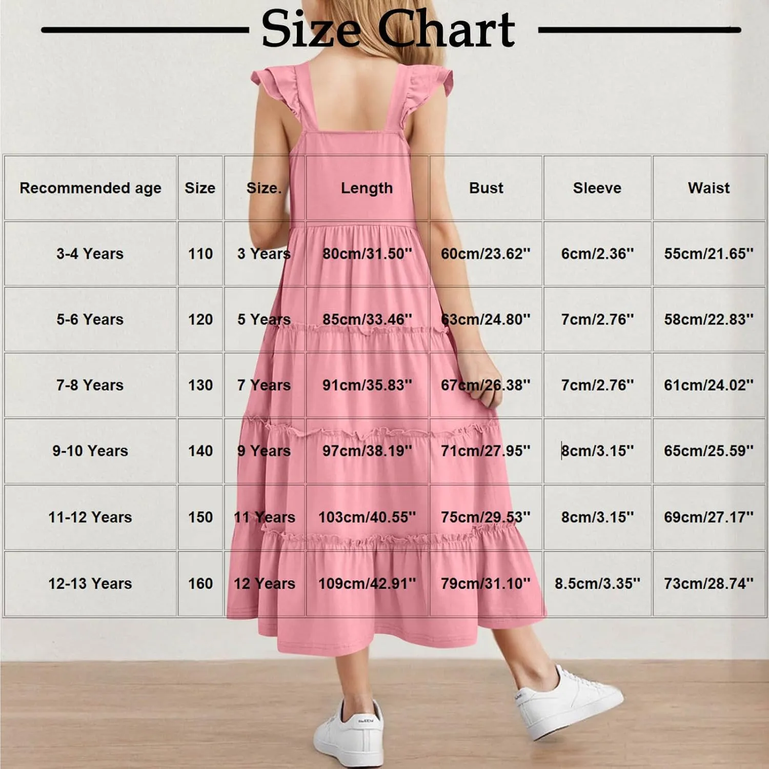 Girl's Dresses Summer Sleeveless Dress Ruffled Swing Dresses Color Block Midi Dress Casual Sundress Vacation Clothes