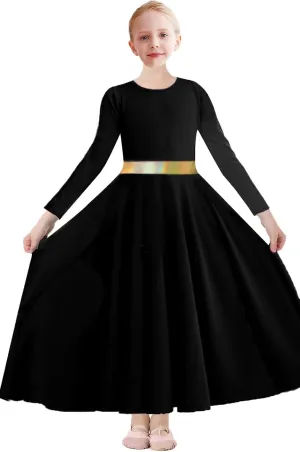 Girls Praise Dance Dress Metallic Gold Liturgical Worship Church Robe Full Length Swing Lyrical Costume