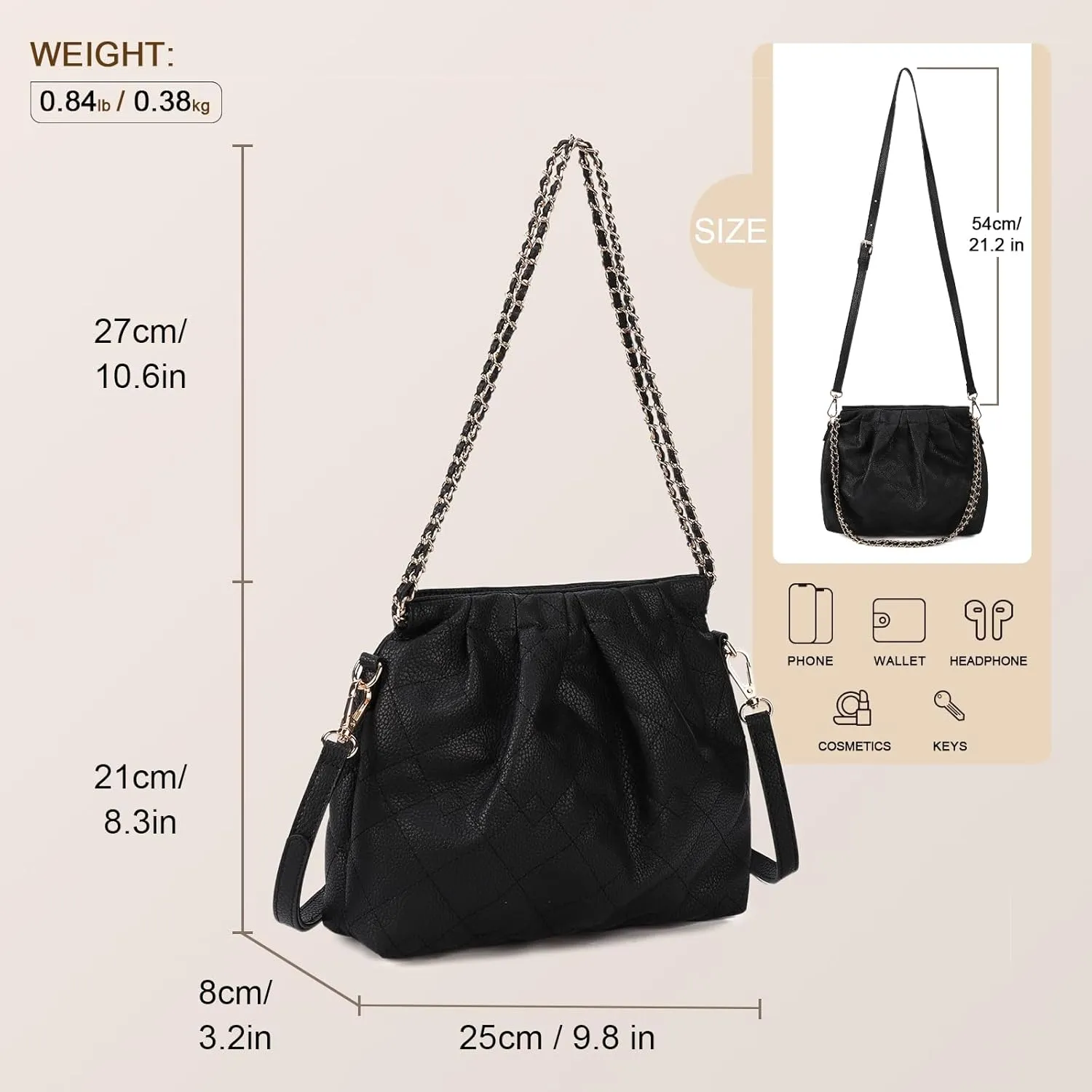 Gladdon Quilted Crossbody Bags for Women Small Ladies Shoulder Purses with Chain Strap Designer Leather Clutch Purse Trendy
