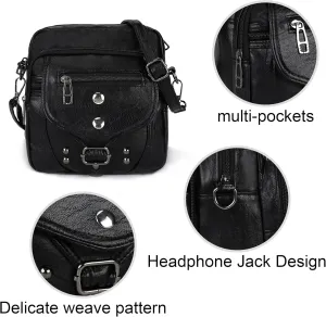 Gladdon Small Crossbody Bag for Womens Travel Detachable Shoulder Purses Vintage Leather Multi Pockets Waist Bags Black