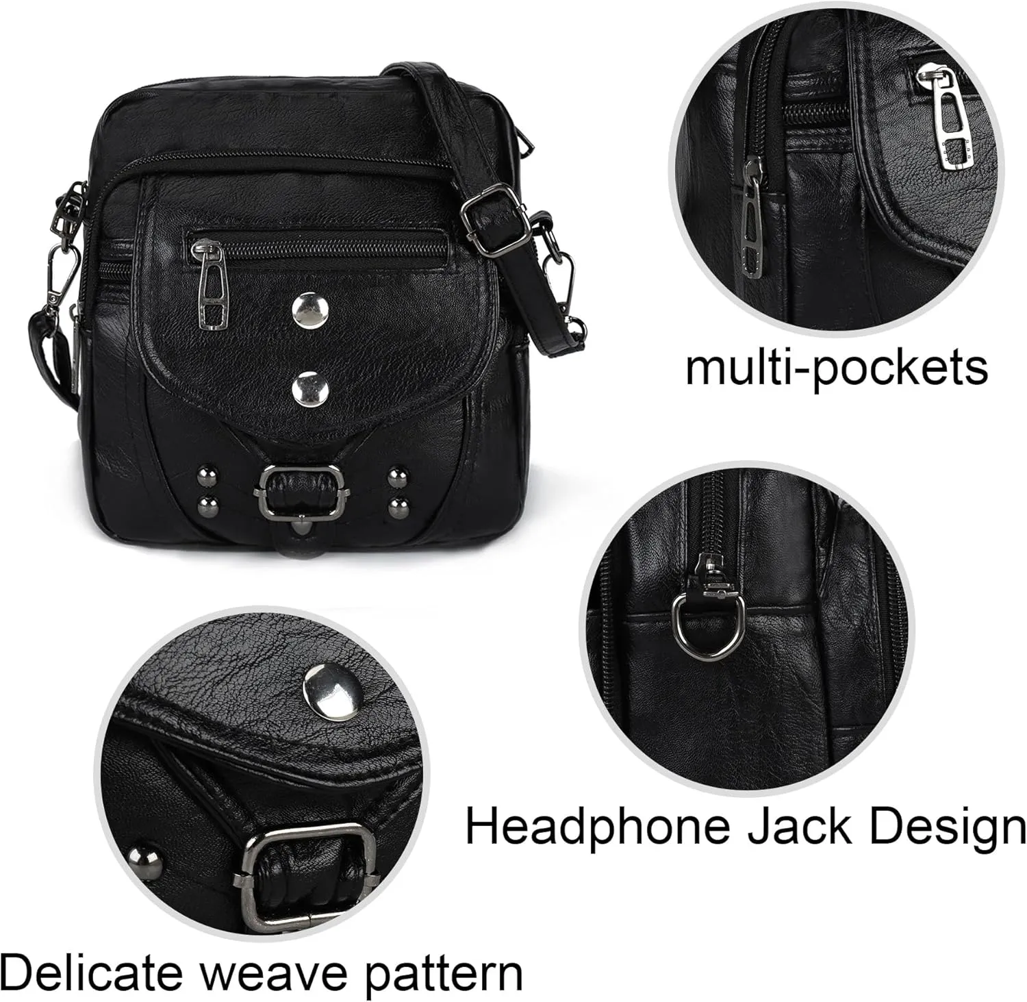 Gladdon Small Crossbody Bag for Womens Travel Detachable Shoulder Purses Vintage Leather Multi Pockets Waist Bags Black