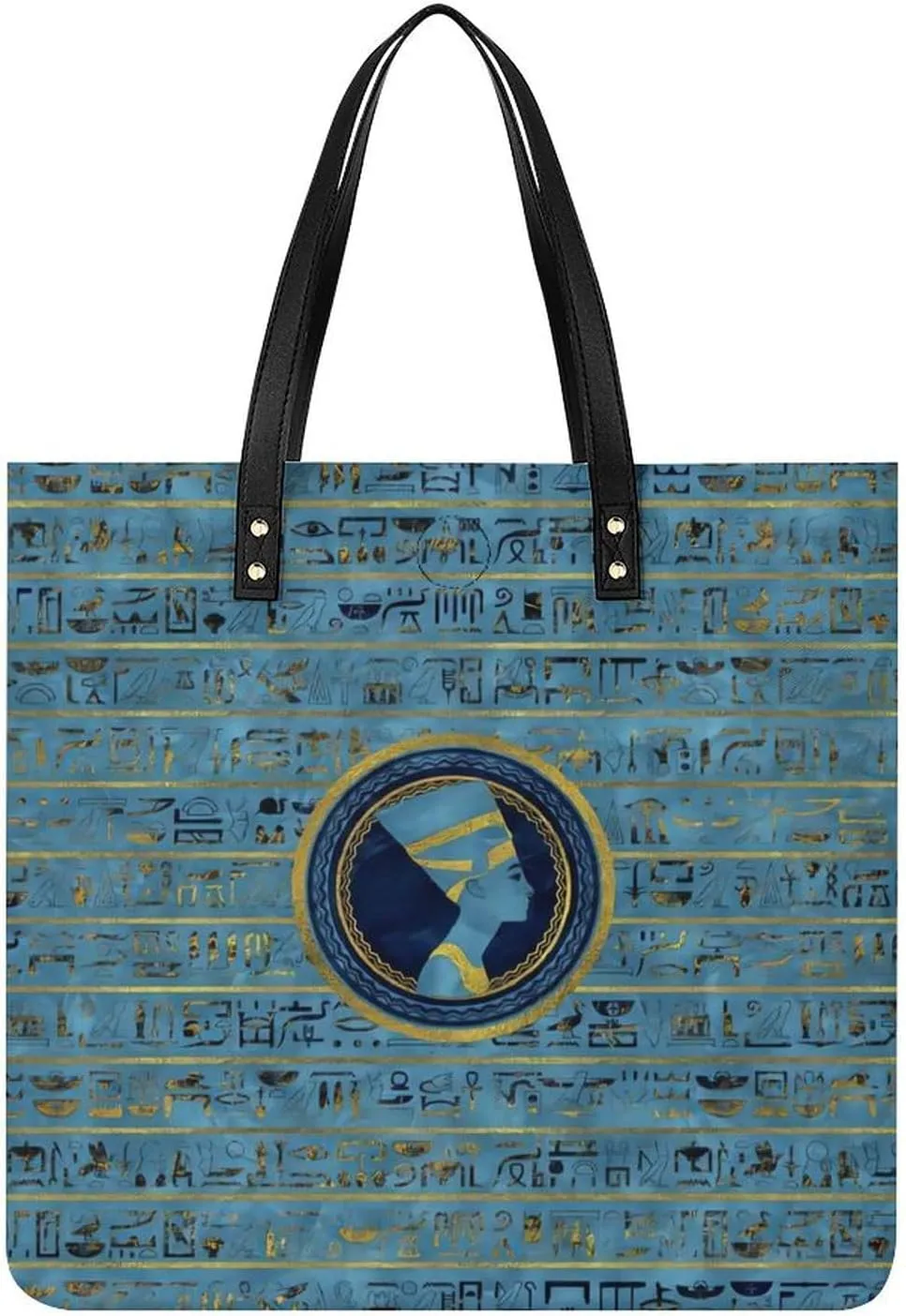 Gold Blue Egyptian Egypt Hieroglyphs Women Tote Bags Top Handle Satchel Handbags PU Faux Leather Tassel Shoulder Purse