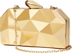 Gold Evening Bag,Geometric Evening Clutch,Metallic Gold Bags,Evening Bags for Wedding, Party&Formal Evening