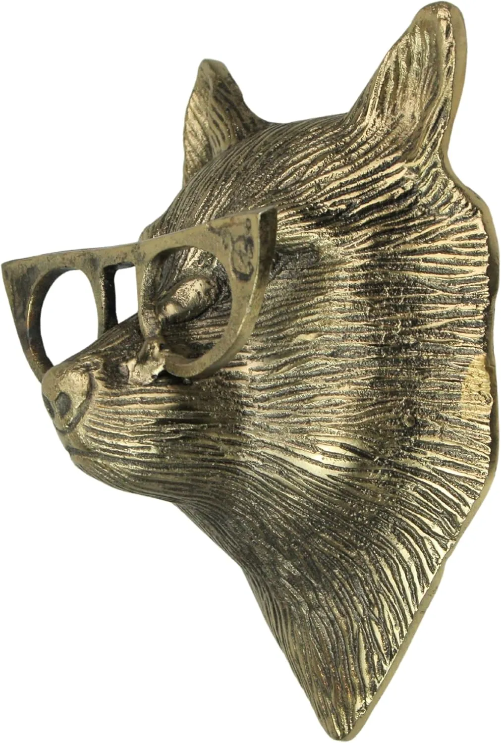 Gold Fox Head Wall Hanging with Cat’s Eye Glasses – 6" High, Whimsical Cast Aluminum Decor, Metallic Gold Finish, Unique Animal-Themed Wall Accent for Home or Office