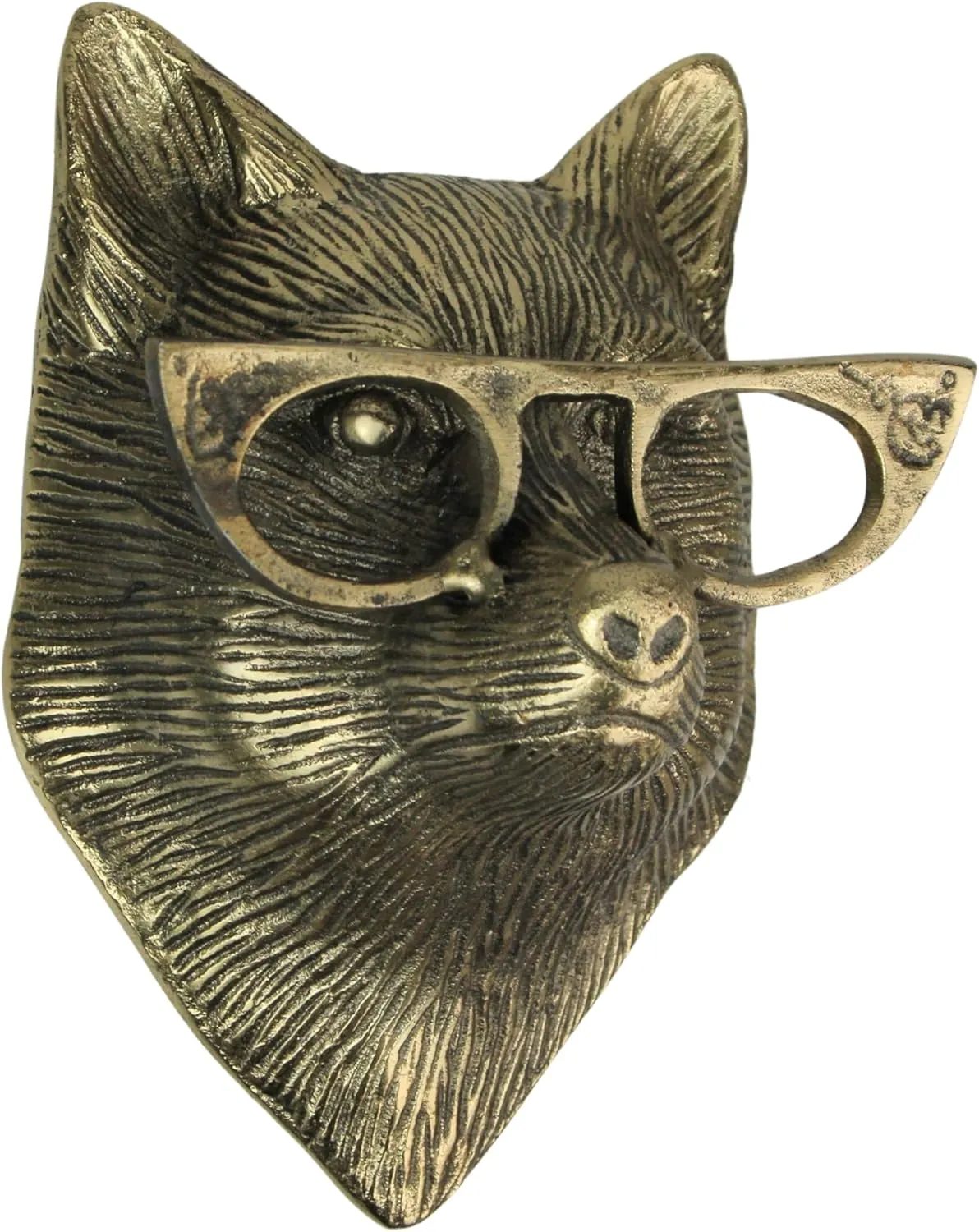 Gold Fox Head Wall Hanging with Cat’s Eye Glasses – 6" High, Whimsical Cast Aluminum Decor, Metallic Gold Finish, Unique Animal-Themed Wall Accent for Home or Office