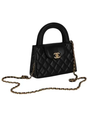 Gold Hardware Vintage Small Tote Bag Shiny Calfskin Black Chanel Positive feedback Expedited delivery