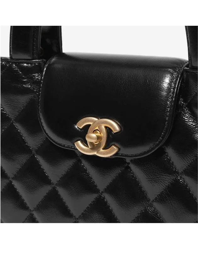 Gold Hardware Vintage Small Tote Bag Shiny Calfskin Black Chanel Positive feedback Expedited delivery