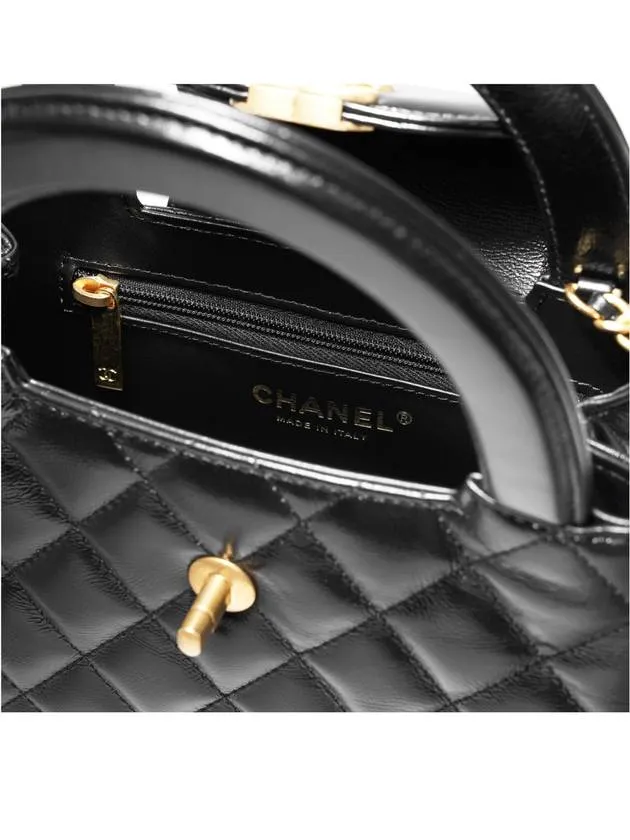 Gold Hardware Vintage Small Tote Bag Shiny Calfskin Black Chanel Positive feedback Expedited delivery