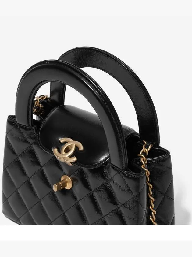 Gold Hardware Vintage Small Tote Bag Shiny Calfskin Black Chanel Positive feedback Expedited delivery