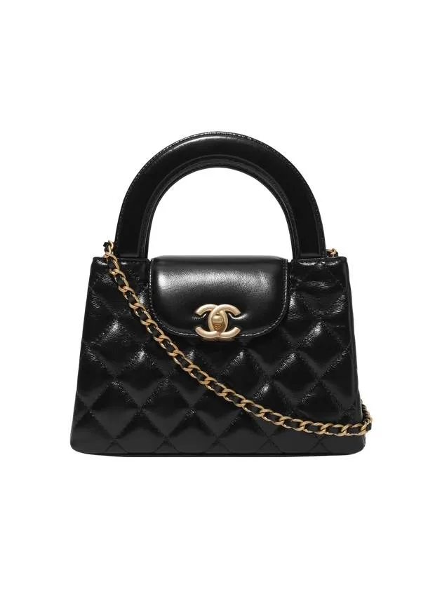 Gold Hardware Vintage Small Tote Bag Shiny Calfskin Black Chanel Positive feedback Expedited delivery