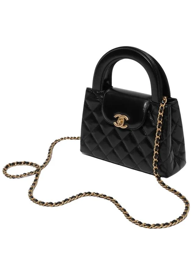 Gold Hardware Vintage Small Tote Bag Shiny Calfskin Black Chanel Positive feedback Expedited delivery