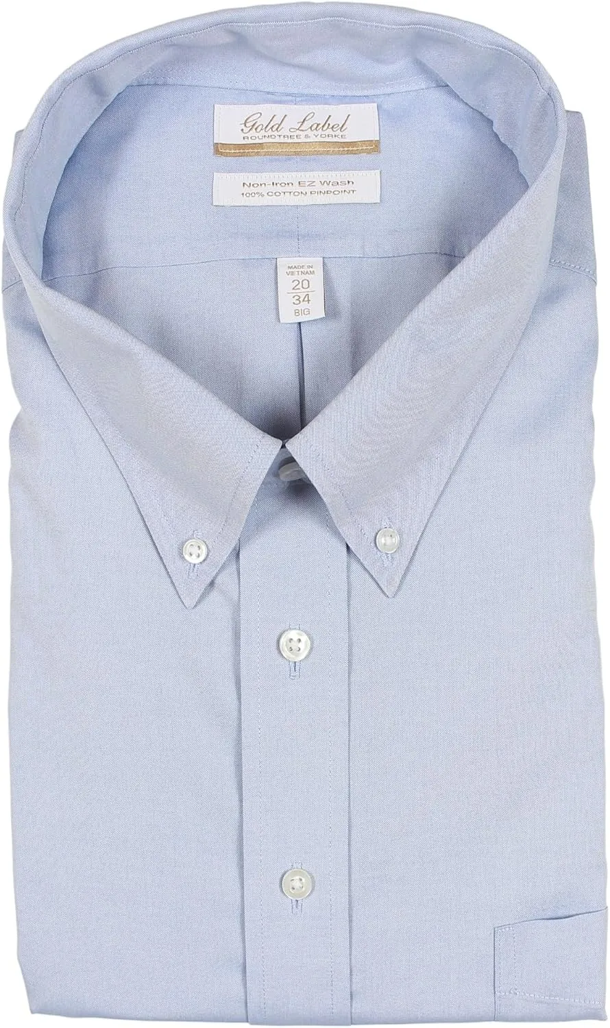 Gold Label Men's Big and Tall Non-Iron Dress Shirt Button Down Collar Long Sleeve