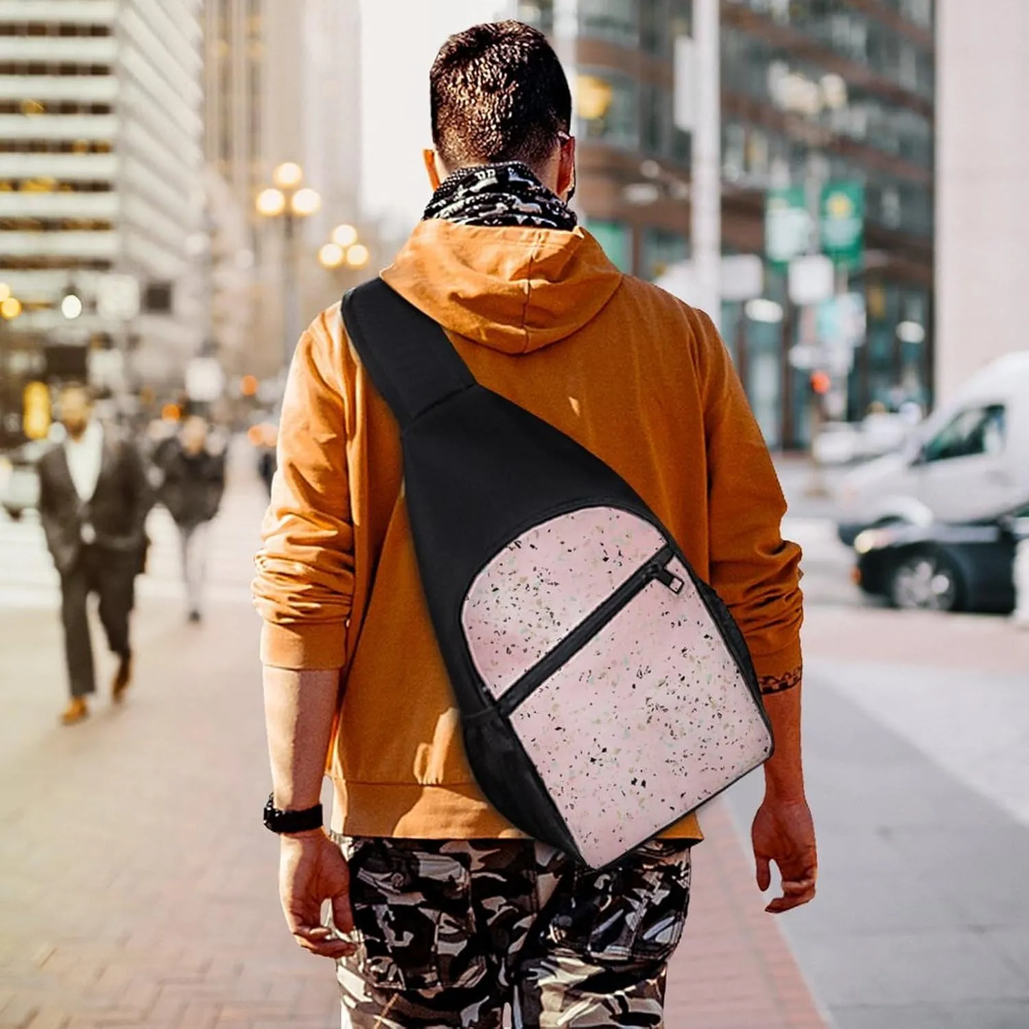 Gold Marble Terrazzo Design Chest Bag with Mesh Pockets on Both Sides And Main Bag Design