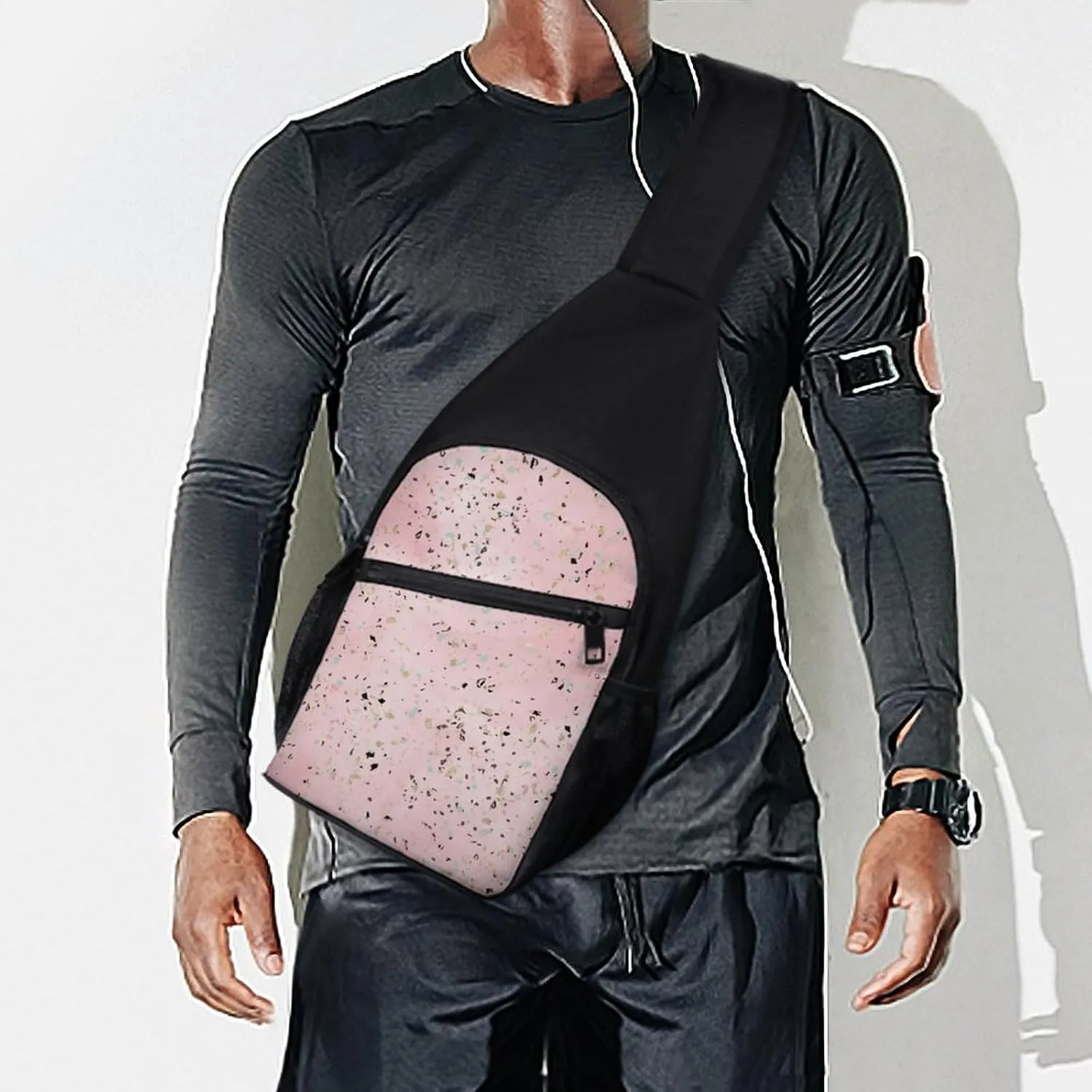 Gold Marble Terrazzo Design Chest Bag with Mesh Pockets on Both Sides And Main Bag Design