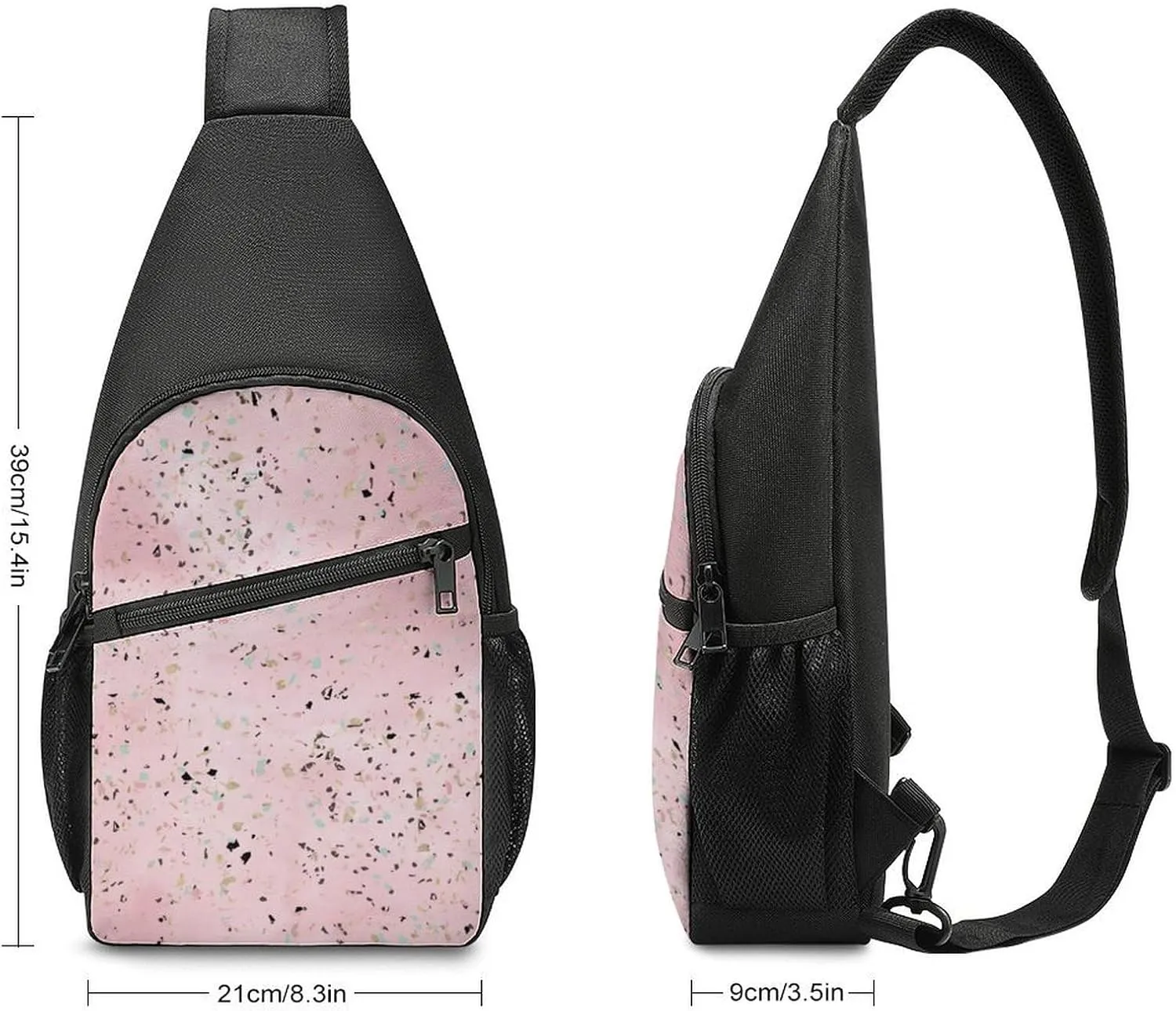 Gold Marble Terrazzo Design Chest Bag with Mesh Pockets on Both Sides And Main Bag Design