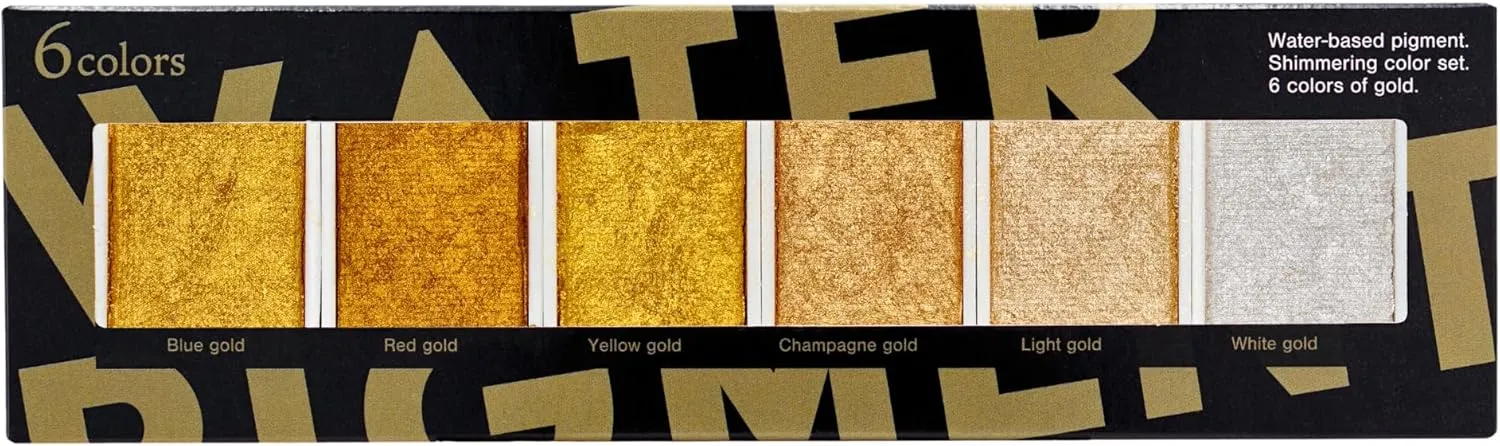 Golden Artistry: 6 Metallic Watercolor Paints Including Lustrous Gold for Professional Artwork